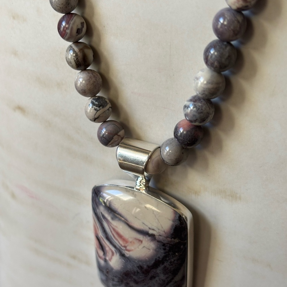 Mine Finds By Jay King Picasso Marble Jasper Bead Necklace Large Pendant (P)